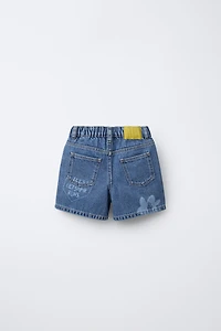 PRINTED DENIM SHORTS