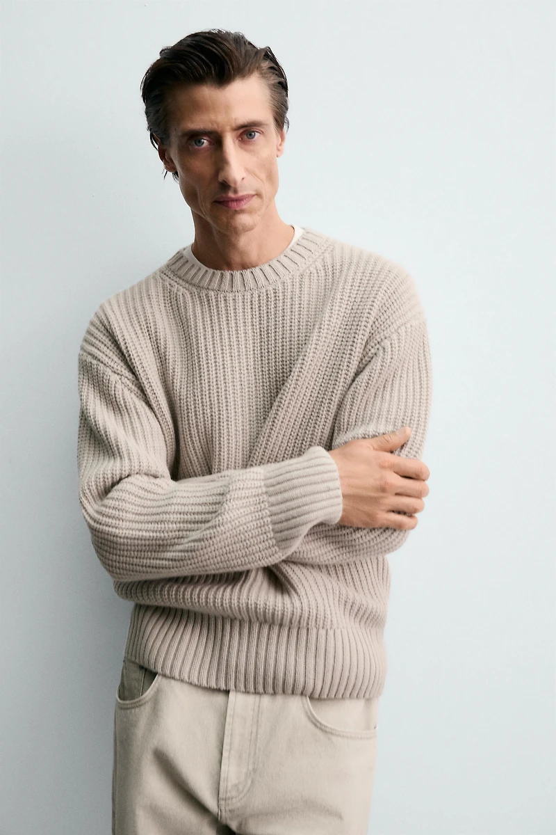 COTTON-WOOL TEXTURED SWEATER