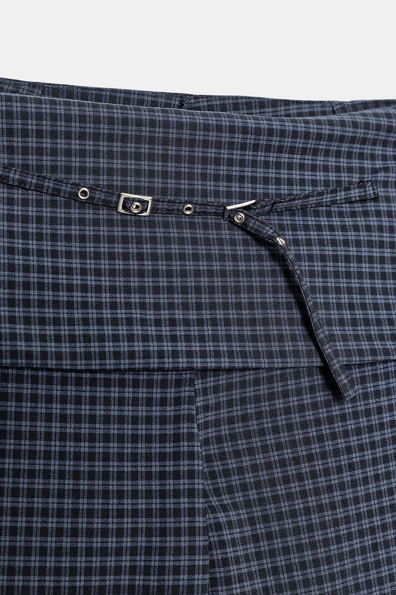 CHECK BELTED PANTS
