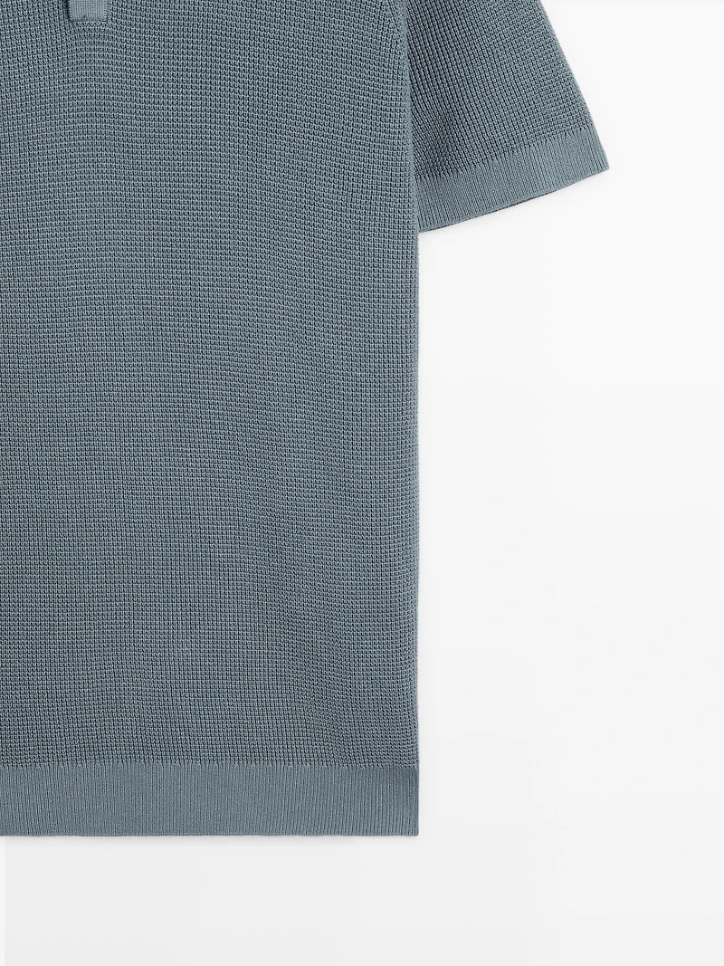Textured cotton knit polo shirt