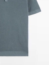 Textured cotton knit polo shirt