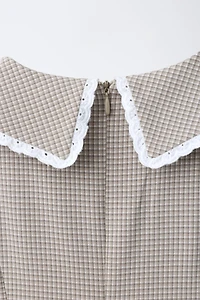 PLAID RUFFLED LACE TRIM DRESS
