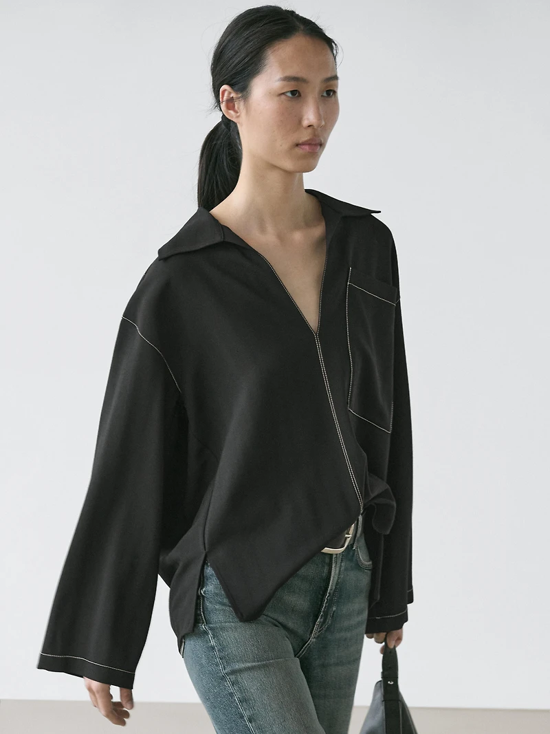 Flowing wool blend overshirt with pocket detail