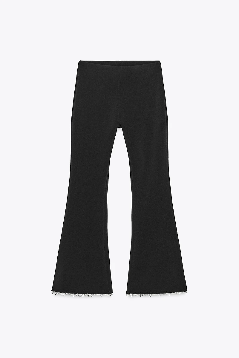 PEARL EMBELLISHED STRETCH FLARE PANTS