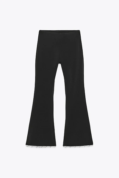 PEARL EMBELLISHED STRETCH FLARE PANTS