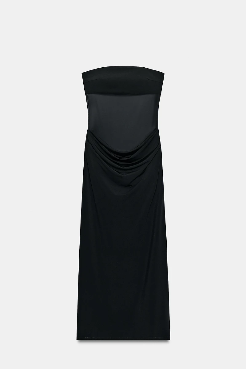 COMBINATION DRAPED MIDI DRESS