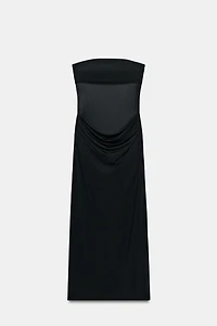 COMBINATION DRAPED MIDI DRESS