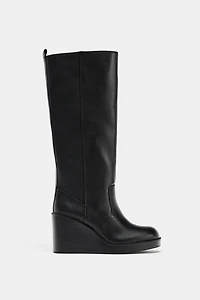 LEATHER WEDGE HEEL WATER REPELLENT BOOTS