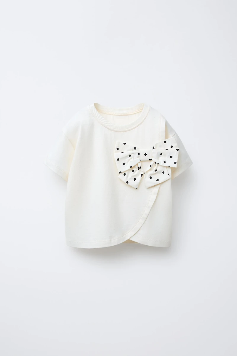 POLKA DOT COMBINATION BOW T-SHIRT