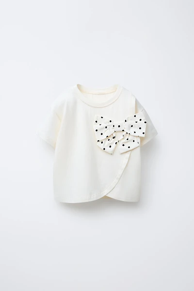 POLKA DOT COMBINATION BOW T-SHIRT