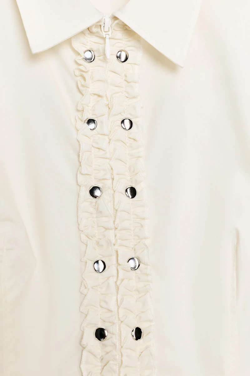 RUFFLED POPLIN SHIRT WITH STUDS