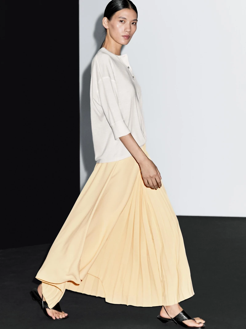 Denim midi skirt with plank detail