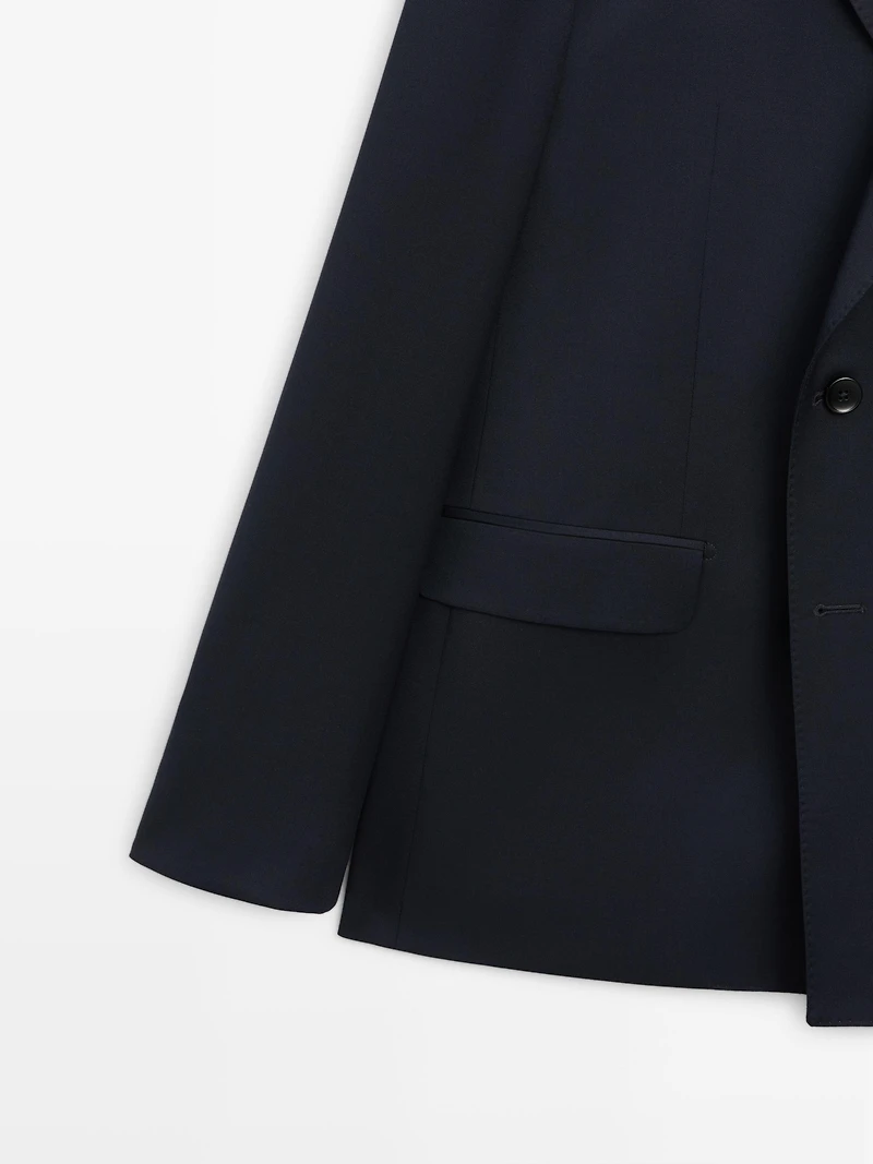 100% cool wool double-breasted suit blazer