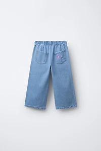 EMBROIDERED FLORAL WIDE LEG JEANS