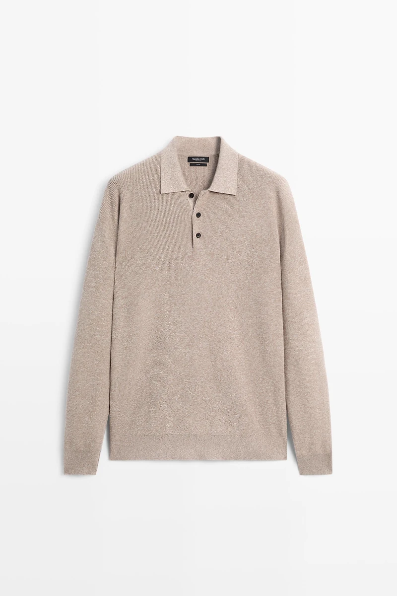 Pull polo en maille moulinée 100 % coton