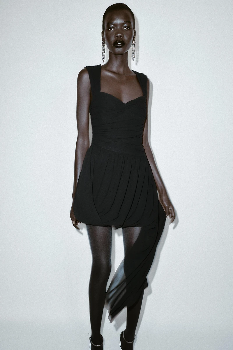 ASYMMETRICAL DRAPED MINI DRESS WITH BALLOON HEM