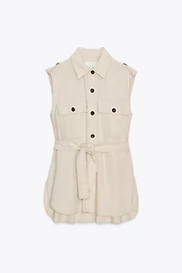 GILET LONG CEINTURE AVEC LIN