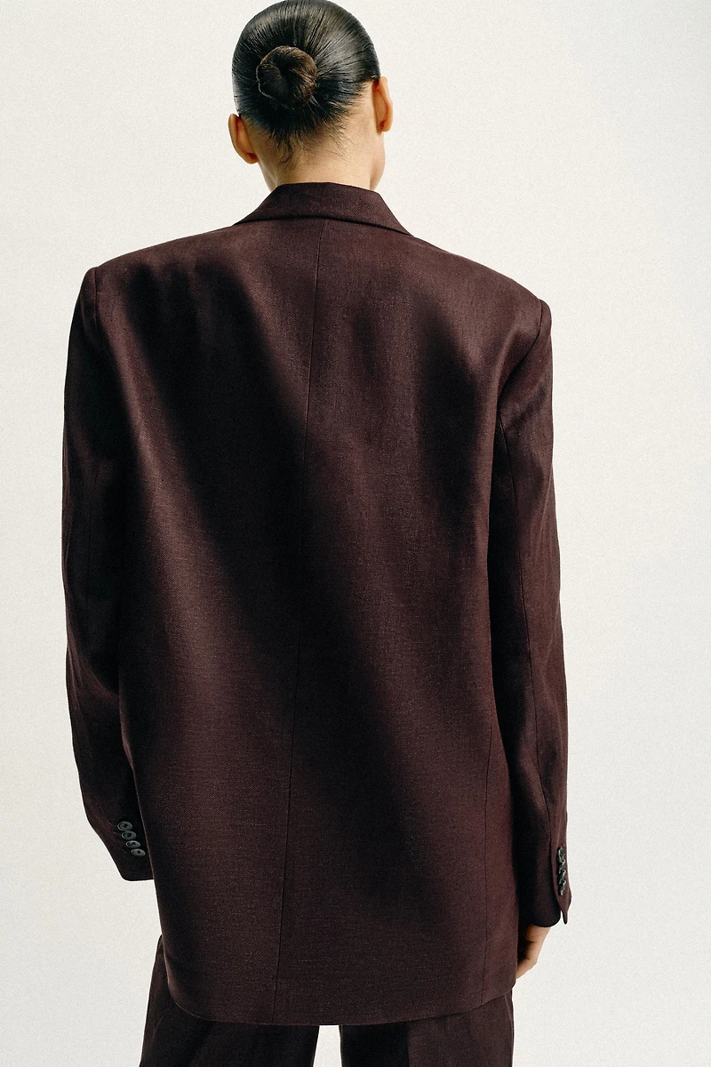 VESTE À BOUTONNAGE CROISÉ 100 % LIN ÉPAULETTES