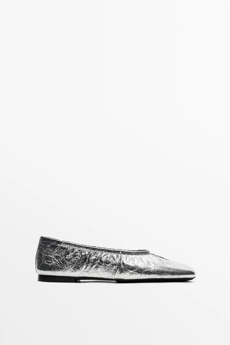 Metallic leather ballet flats