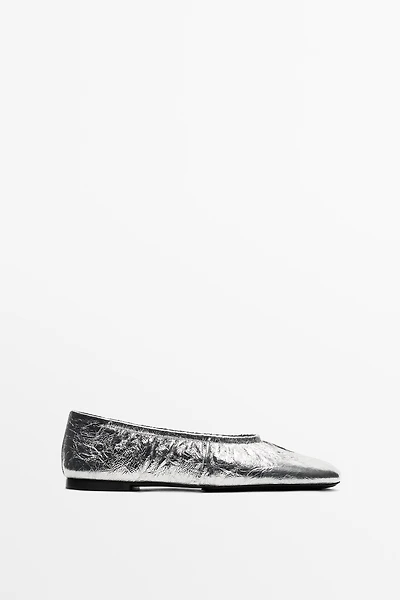 Metallic leather ballet flats