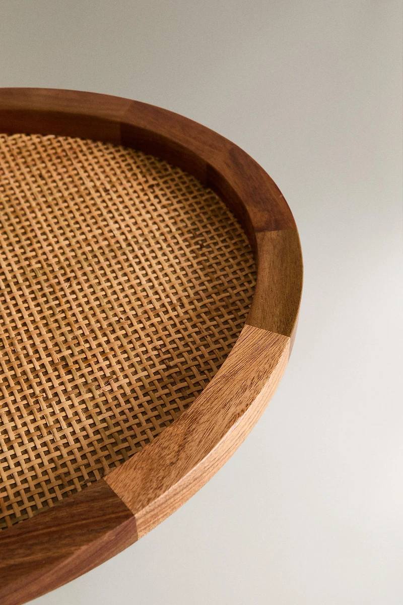 OVAL WOOD RATTAN TRAY