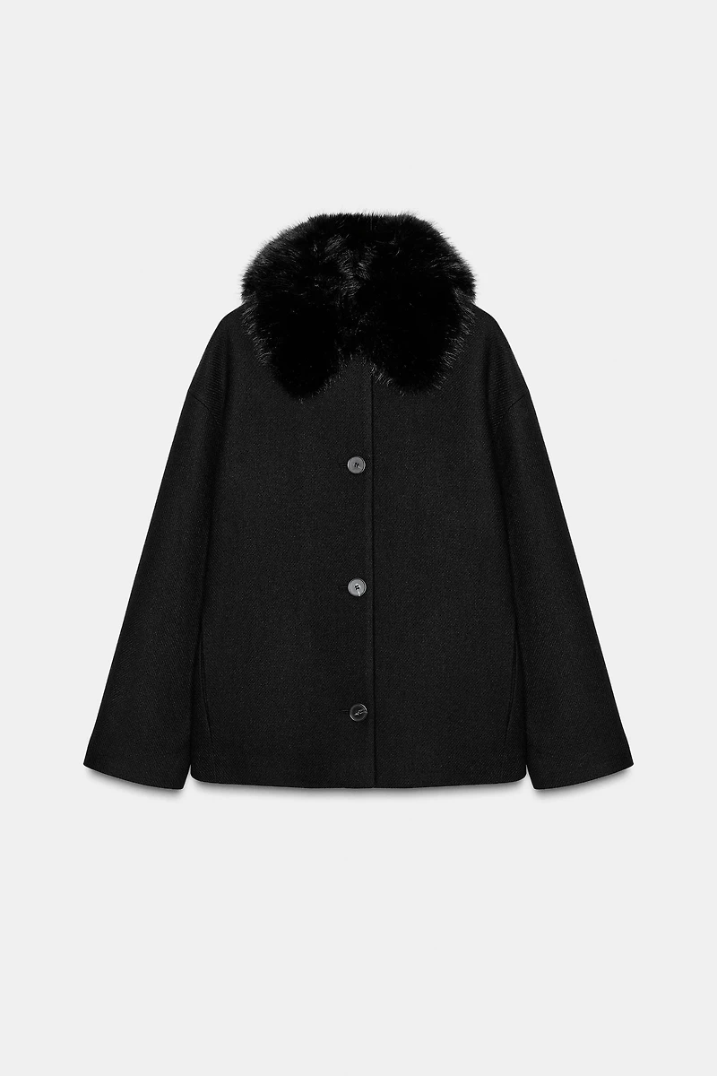 MANTEAU COURT AVEC LAINE ET REVERS EFFET FOURRURE