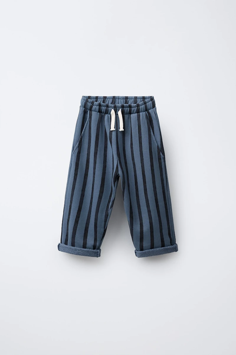 PANTALON EN MOLLETON BAGGY À RAYURES