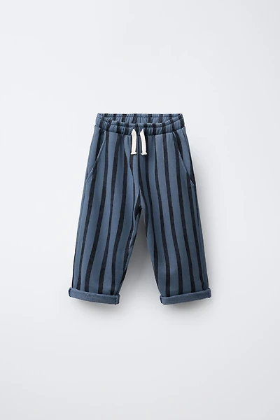 STRIPED BAGGY PLUSH PANTS