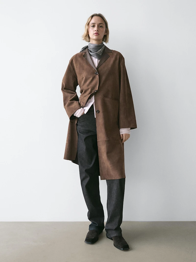 Long suede leather coat