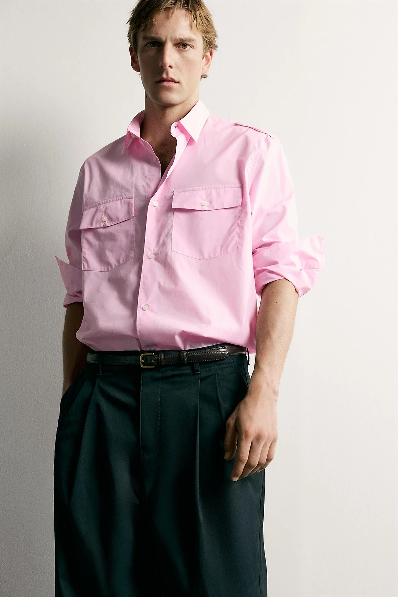 RELAXED FIT TAB DETAIL SHIRT