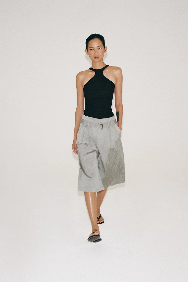 ZW COLLECTION BELTED PLEATED BERMUDA SHORTS