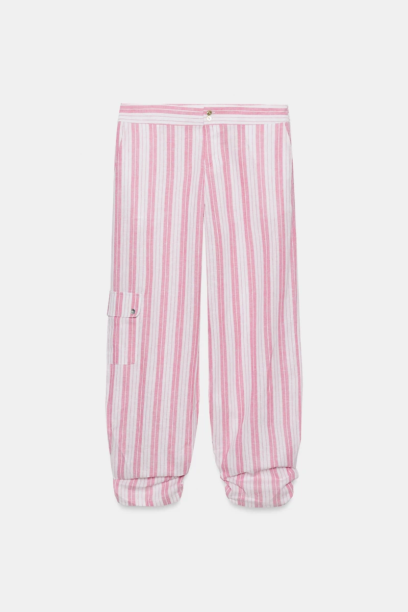 STRIPED RUCHED PANTS