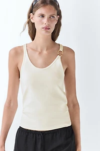 Cotton blend jeweled detail top