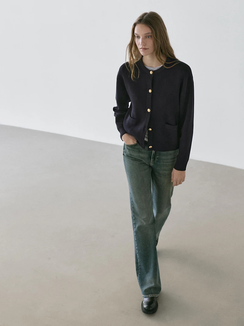 Cotton knit cardigan with gold buttons