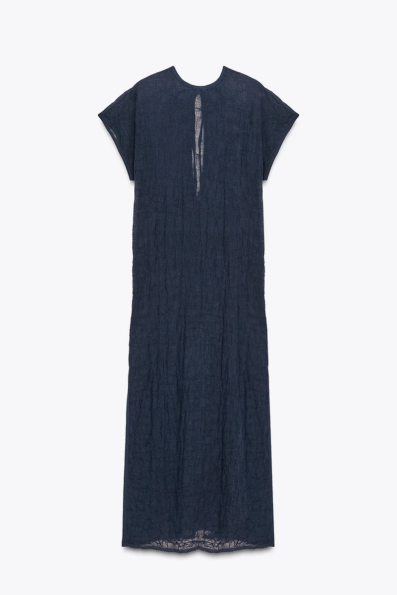 WRINKLED EFFECT FINE KNIT MIDI DRESS