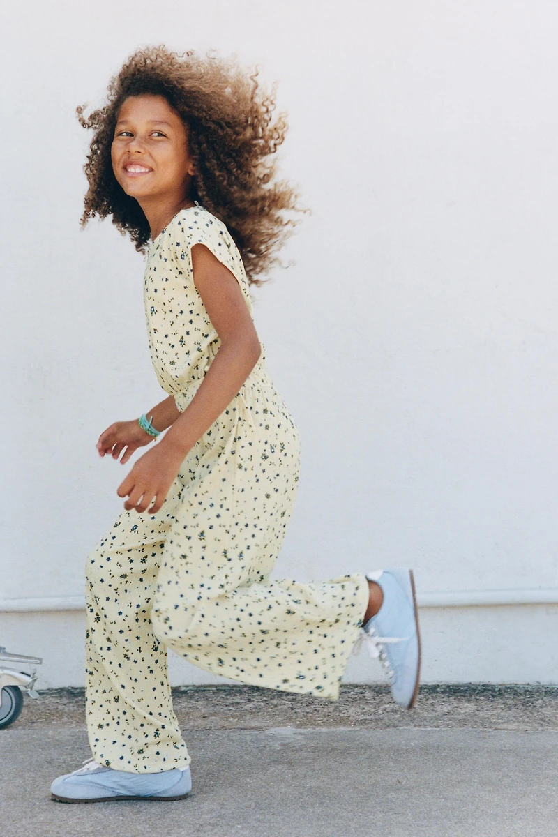 TEXTURED PRINT LONG JUMPSUIT