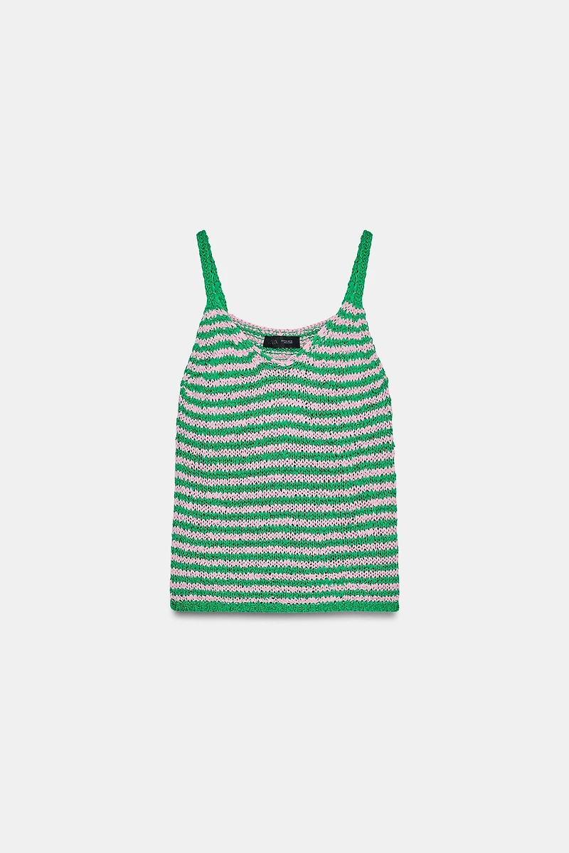 STRIPED KNIT STRAP TOP