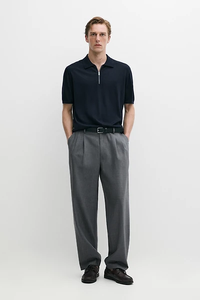 Polo zippé en mélange de laine