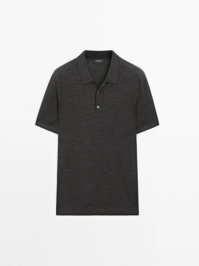 Short sleeve wool blend knit polo shirt