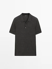 Short sleeve wool blend knit polo shirt