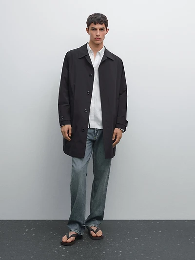 Lightweight trench coat with hidden buttons