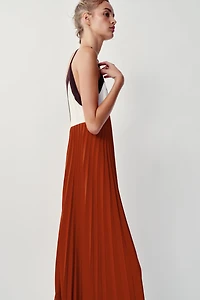 BEADED PLEATED MIDI DRESS