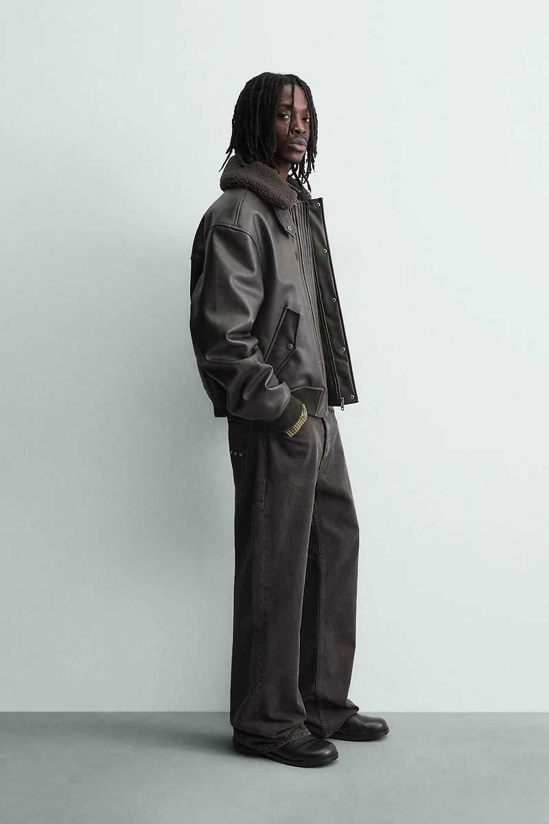 FAUX LEATHER JACKET WITH REMOVABLE COLLAR