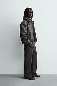 FAUX LEATHER JACKET WITH REMOVABLE COLLAR