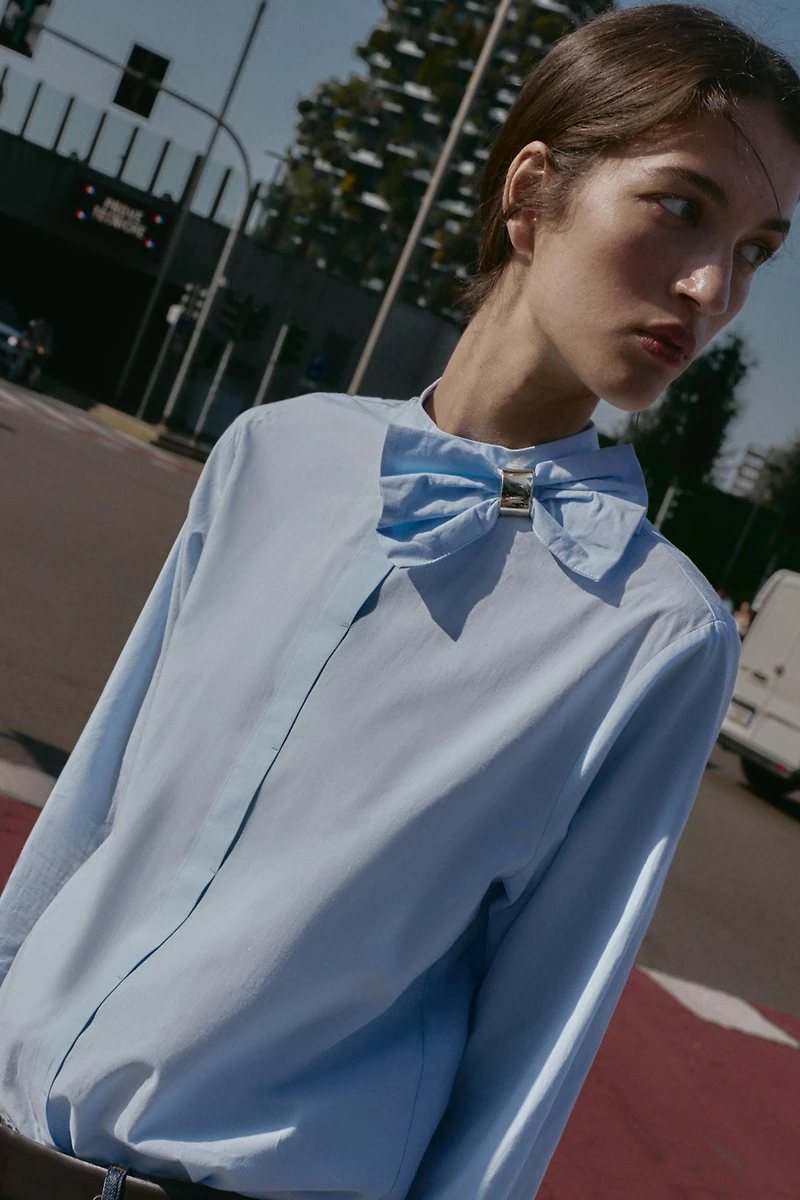POPLIN BLOUSE WITH BOW