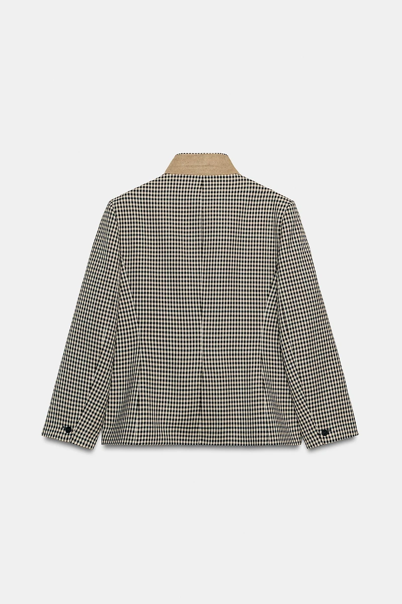 ZW COLLECTION CONTRAST COLLAR PLAID BLAZER