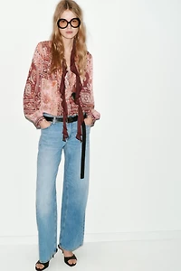 PRINTED TIE BLOUSE