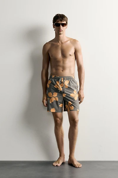 LONG FLORAL PRINT SWIM SHORTS