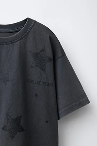 T-SHIRT EFFET DÉLAVÉ ÉTOILES BRILLANT