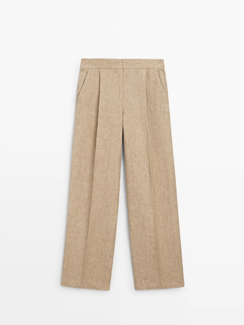Pantalon fluide à détail pinces lin